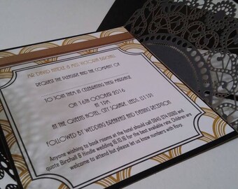 SAMPLE* Art Deco Wedding Invitation | Laser Cut 1920's  Vow Renewal Stationery