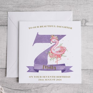 Carte d'anniversaire flamboyante | Anniversaire fille flamant rose | d'anniversaire d'âge de petite-fille | Numéro de carte nièce