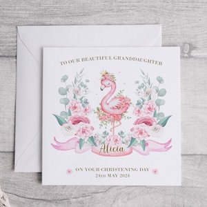 petite-fille le jour de votre baptême | Cadeau de félicitations de baptême personnalisé flamant rose