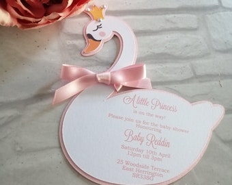 Swan Princess Baby Shower Baby Girl Christening / Baptism Invitation