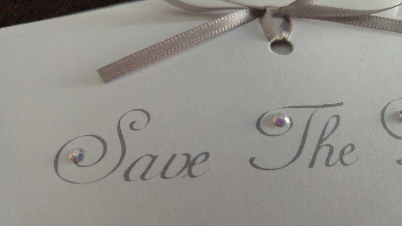 Elegant Save the Date Ribbon Tied Bow and Diamante Embellished | Etsy UK