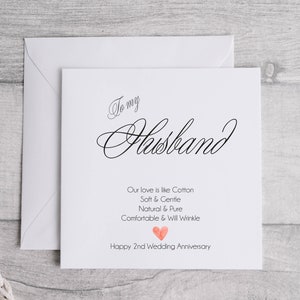 Carte d'anniversaire de mari | Anniversaire du coton | 2e anniversaire de mariage