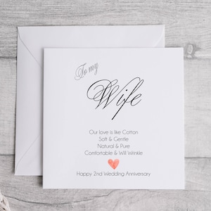 carte d'anniversaire de femme | Anniversaire du coton | 2e anniversaire de mariage