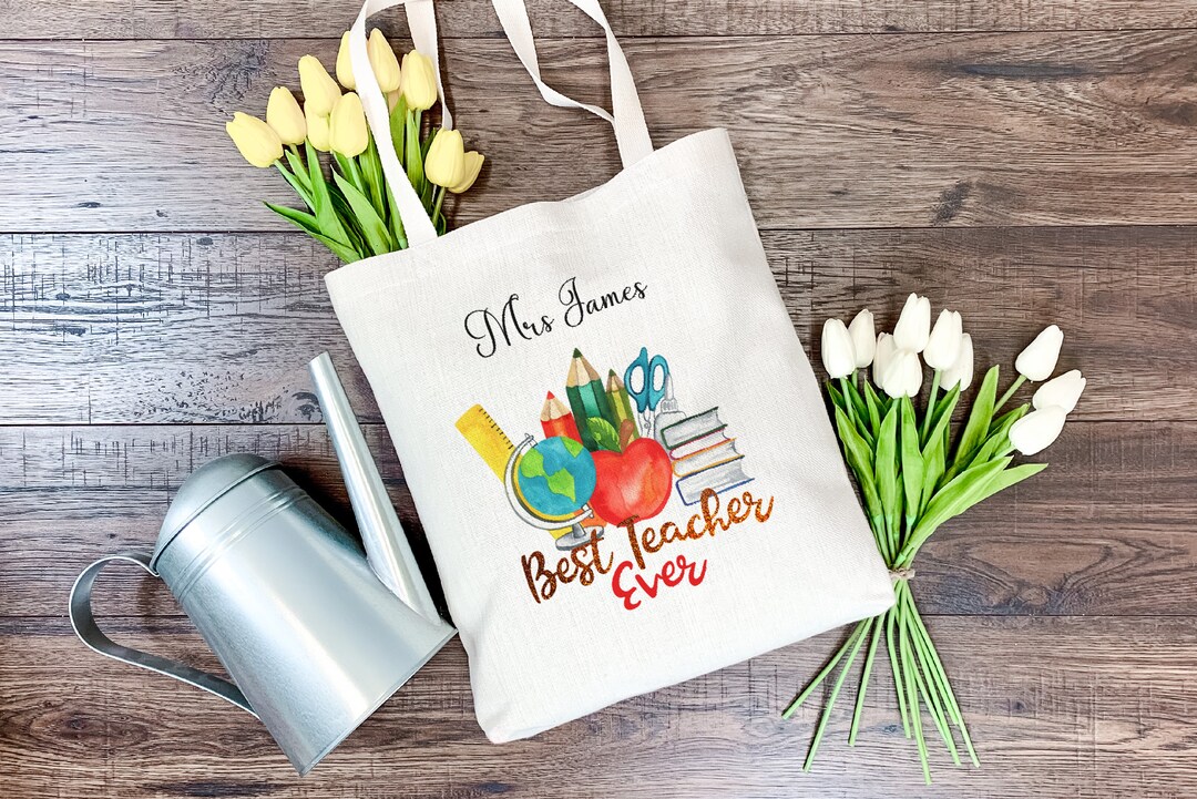 Best Teacher Ever Tote Bag | Teacher Gift Summer Bag | Personalised ...