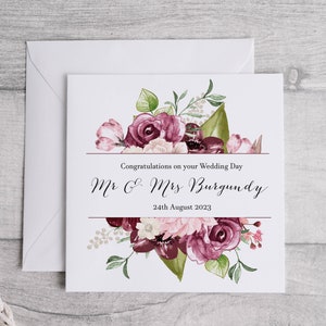 Carte de mariage bourgogne | Félicitations pour votre mariage | Carte-cadeau florale de mariage | Lors de votre journée spéciale |