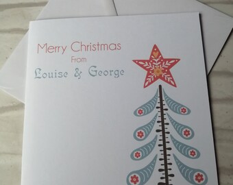 Carte de Noël minimaliste d'arbre | Cerf personnalisé scandinave nordique | de Noël pour Noël | Maman Papa Famille Grands-parents Amis