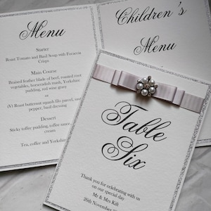 Glitter Wedding Table Number & Menu: Double Sided Ivory Card