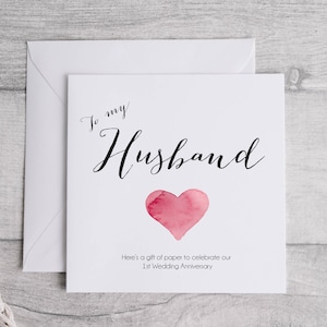 Carte d'anniversaire de mari | Anniversaire papier | 1er anniversaire de mariage