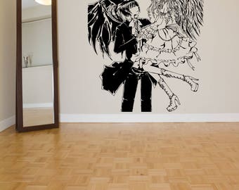 Wall Art Vinyl Sticker Angel Demon Couple Love Devil Fallen Spawn Heaven Paradise Wings Anime Poster Guy Feathers ZX190