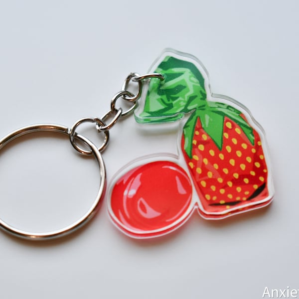 Porte-clés / Collier de bonbons durs aux fraises (Charme acrylique)