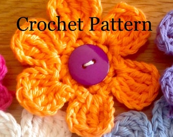 Crochet Flower Pattern, Crochet Flowers, Flower Appliqué Pattern, Yarn Flower Pattern