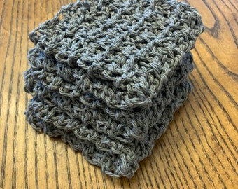 Set of 3 Cotton Dishcloth, Crochet Dishcloth, washcloth, neutral dishcloth, Ready to Ship, Gray