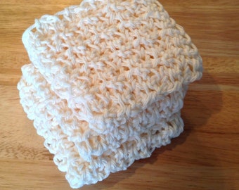 Crochet Cotton Dishcloth Set: Handmade Off White Washcloths (Set of 3)