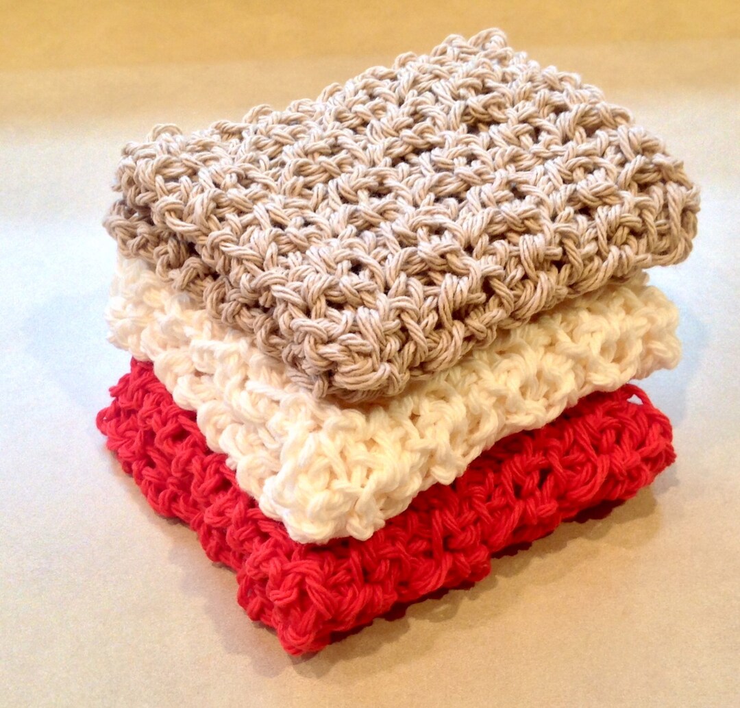Set of 3 Cotton Dishcloth, Crochet Dishcloth, Ready to Ship, Red Dishcloth, Hostess Gift