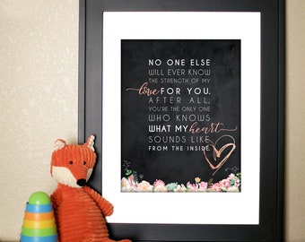 Heartbeat Art Print, Valentine's gift for baby, baby gift, Mother's love quote art print