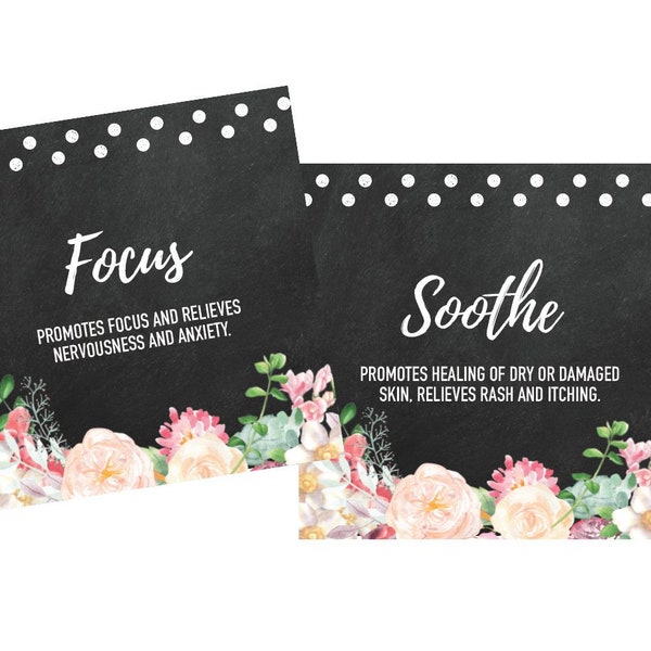 Pretty Floral Printable Labels for Essential Oil Rollerballs - 2x2 stickers for 10ml Bottles, Set of 12