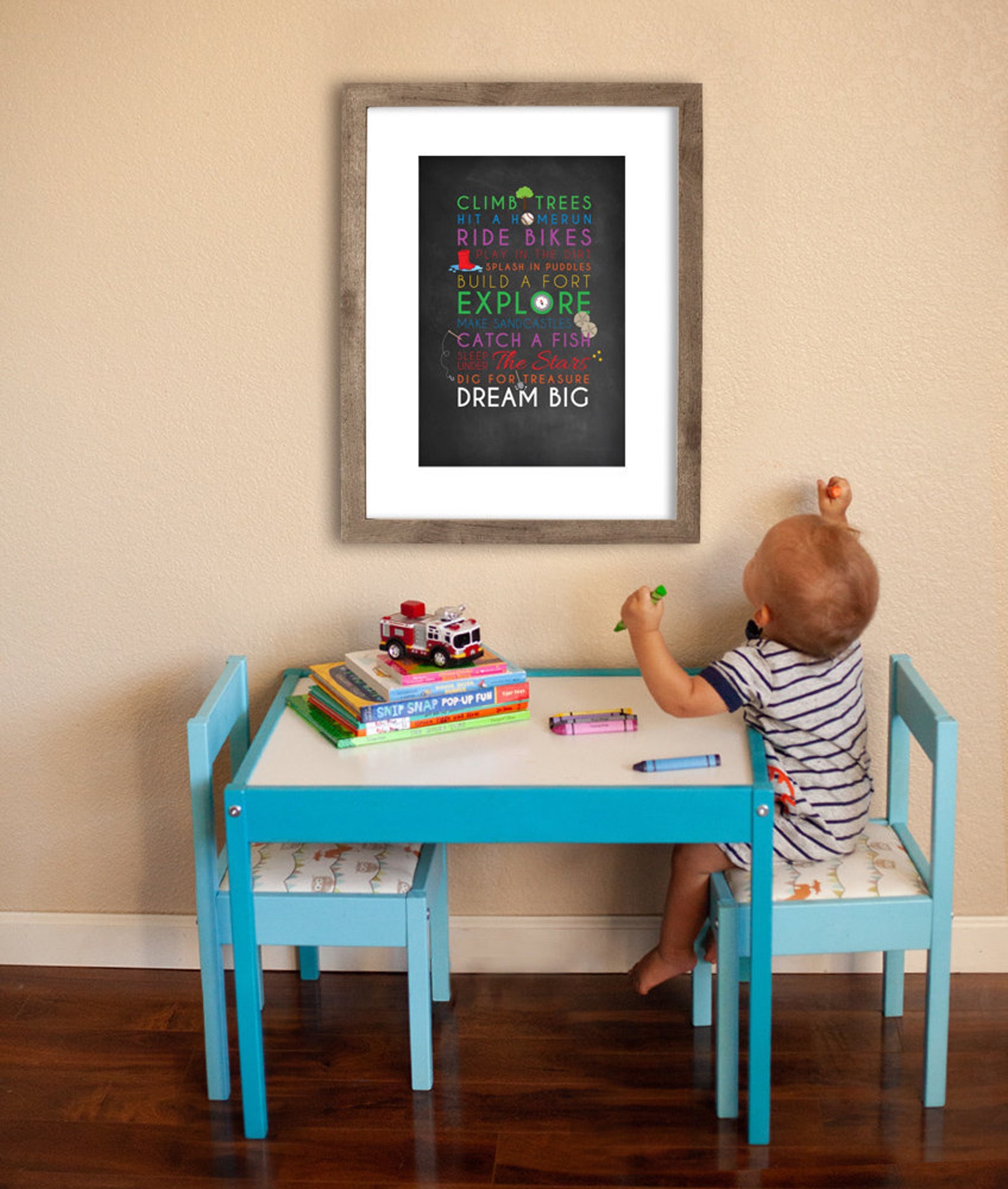 Rainbow Chalkboard Dream Big Printable Colorful Kids Room Etsy