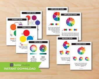 Color Theory Poster, Art Worksheet, digitales PDF, Elementare Kunst, Farblehre, Primär- und Sekundärfarben