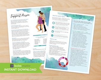 Tipps für die Unterstützungsperson während der Geburt, Geburtserziehung Handout - Digital PDF - Ressource für Geburtslehrer und Doulas