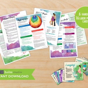 Paket 2: Handouts zur Geburtsaufklärung + druckbare Arbeitspositionskarten - druckbare PDF-Dateien - Ressource für Geburtslehrer und Doulas