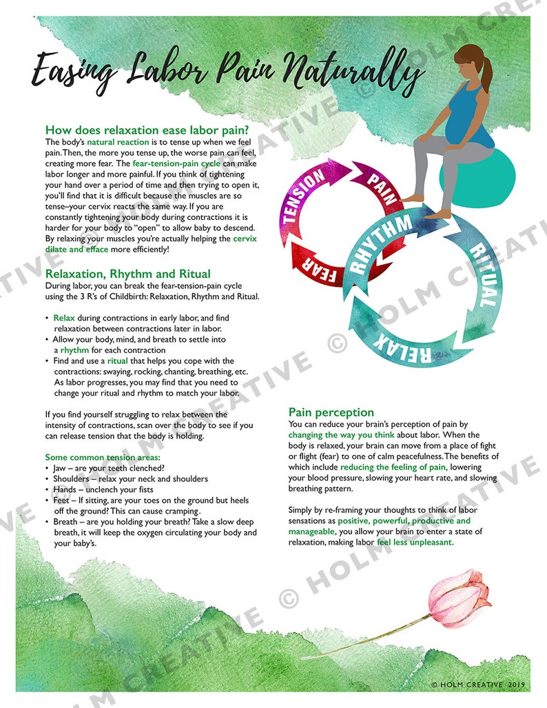 Easing Labor Pain, Birth Education Handout Digital PDF Resource for Childbirth Educators and Doulas image 2