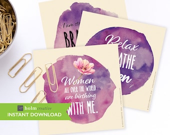 Printable Files - Positive Birth Affirmation Cards Purple Doula Cards, Labor & Childbirth Motivation
