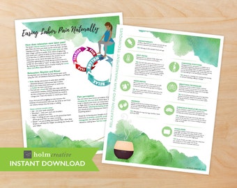 Linderung von Wehen, Geburtsaufklärung Handout - Digital PDF - Ressource für Geburtserzieher und Doulas