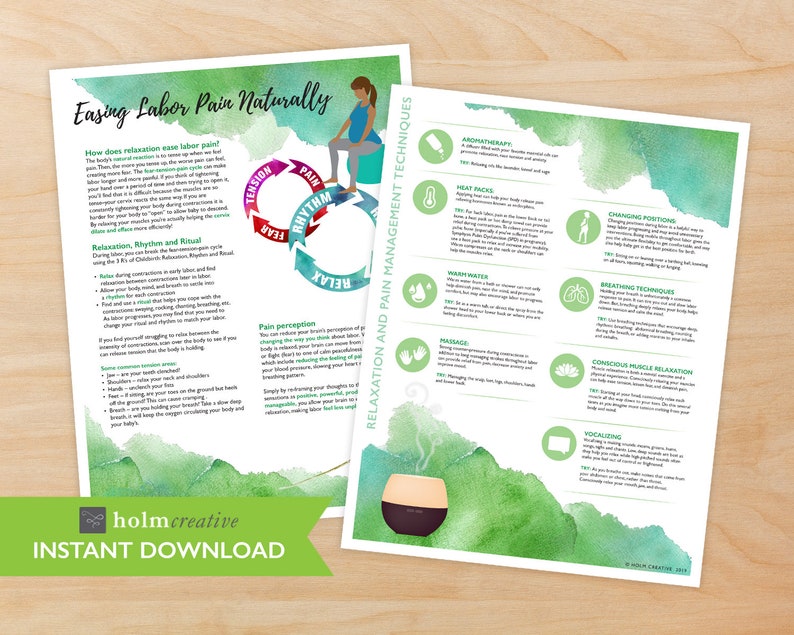 Easing Labor Pain, Birth Education Handout Digital PDF Resource for Childbirth Educators and Doulas image 1