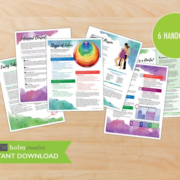 Package 1: Six Birth Education Handouts - Printable PDF Files - Resource for Childbirth Educators and Doulas