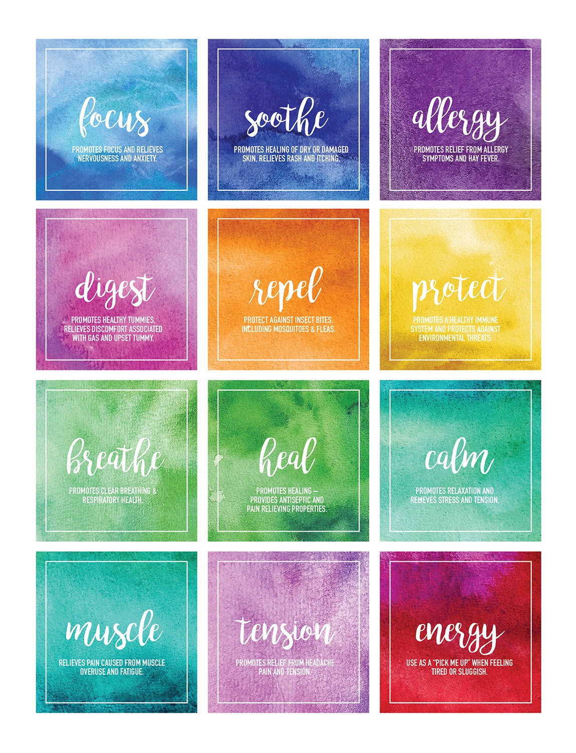 Pretty Watercolor Printable Labels for Essential Oil - Etsy