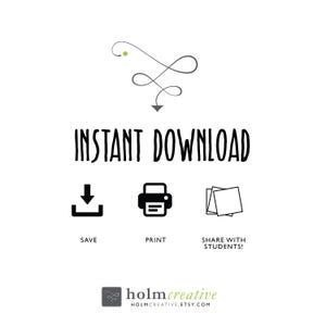 May include: White background with the words "INSTANT DOWNLOAD" in a bold, black font. Below are icons for saving, printing, and sharing. The bottom of the image includes the holmcreative logo and website address.