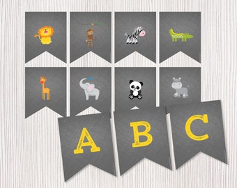 Jungle Animal DIY Printable Pennant Banner,