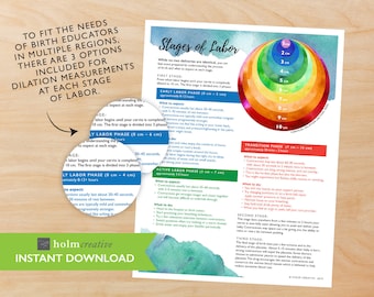 Stages of Labor and Cervical Dilation, Birth Education Handout - Digital PDF - Resource for Childbirth Educators and Doulas