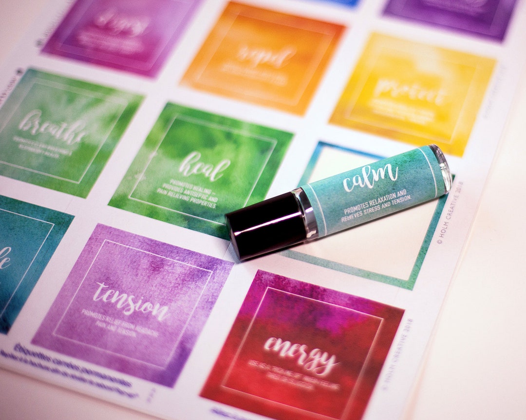 Pretty Watercolor Printable Labels for Essential Oil Rollerballs - 2x2 ...
