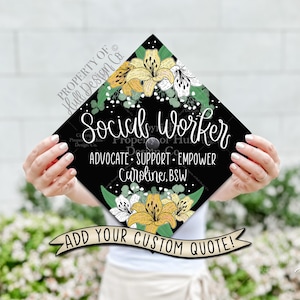 Custom &quot;Social Worker&quot; Graduation Cap Topper, Social Work Graduation Cap, Grad Cap Custom, Custom Grad Cap, Master’s Grad Cap, Social Worker
