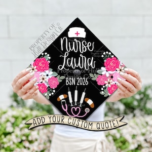 Custom &quot;Red and Rosy” Graduation Cap Topper, Nursing Graduation Cap, Grad Cap Custom, Nurse Grad Cap, Nurse Graduation, Nurse Gift