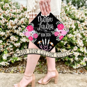 Custom &quot;Red and Rosy” Graduation Cap Topper, Nursing Graduation Cap, Grad Cap Custom, Nurse Grad Cap, Nurse Graduation, Nurse Gift