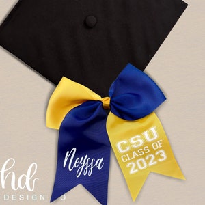 Custom Navy + Gold “Colorblock” Graduation Cap Bow | Custom Monogram Bow | Grad Cap Bow | Graduation Cap Bow | Monogrammed Bow
