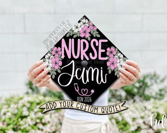 Custom "Cherry Blossom BSN" Nurse Graduation Cap Topper