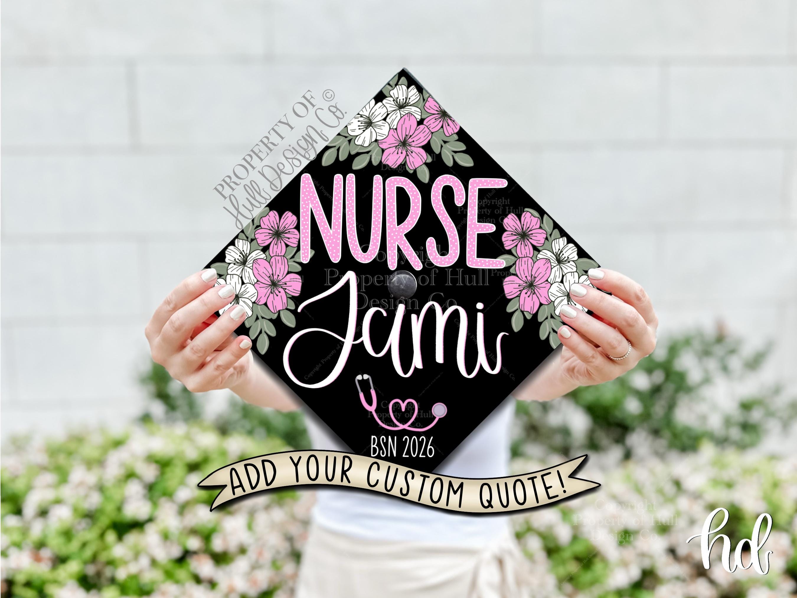 Custom "Cherry Blossom BSN" Graduation Cap Topper, Nursing Graduation Cap, Grad Cap Custom, Custom Graduation Cap, Nurse Grad Cap