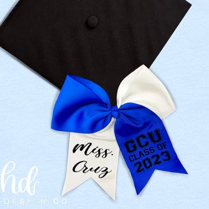 Custom White + Blue “Colorblock” Graduation Cap Bow | Custom Monogram Bow | Grad Cap Bow | Graduation Cap Bow | Monogrammed Bow