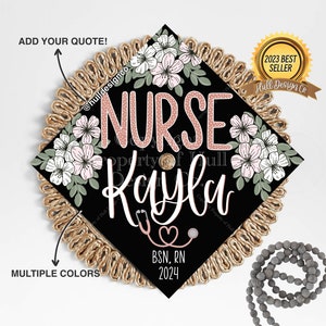 Custom "Cherry Blossom BSN" Graduation Cap Topper, Nursing Graduation Cap, Grad Cap Custom, Custom Graduation Cap, Nurse Grad Cap