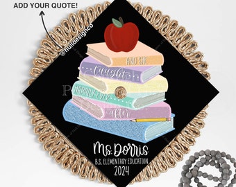 Custom "Bright Books” Graduation Cap Topper, Teacher Graduation Cap, Grad Cap Custom, Custom Grad Cap for Teachers, Teacher Graduation