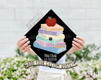 Custom "Bright Books” Teacher Graduation Cap Topper