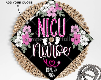 Custom "Cherry Blossom NICU" Graduation Cap Topper, Nursing Graduation Cap, Grad Cap Custom, Custom Grad Cap, Nurse Graduation, Nurse Gift