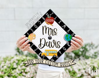 Custom "Alphabet Border" Teacher Graduation Cap Topper