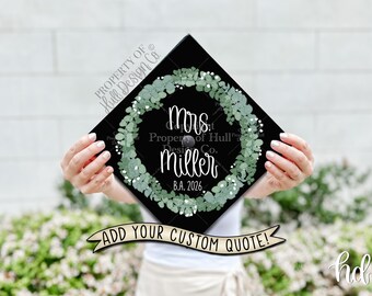 Custom "Eucalyptus Love" Teacher Graduation Cap Topper