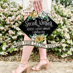 Custom &quot;Social Worker&quot; Graduation Cap Topper, Social Work Graduation Cap, Grad Cap Custom, Custom Grad Cap, Master’s Grad Cap, Social Worker