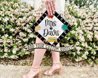 Custom "Alphabet Border" Teacher Graduation Cap Topper