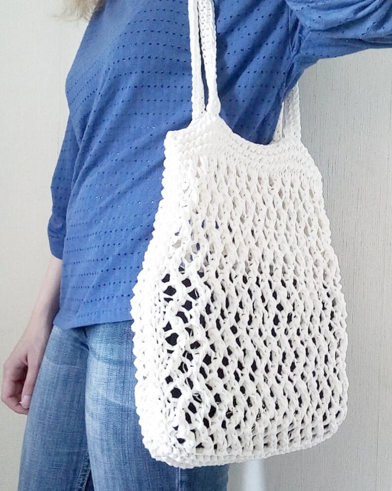 Net Bag Market Tote Bag French Market Bag Beach bag Shopper bag Hand knit mesh bag Farmers market tote Handbag handmade Knit cotton bag